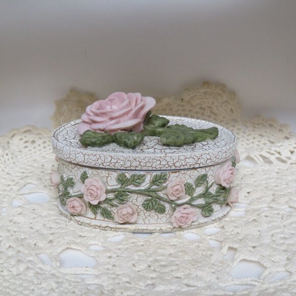 Dezine Handpainted ROSES Trinket Box Vintage (K643) - Picture 1 of 9